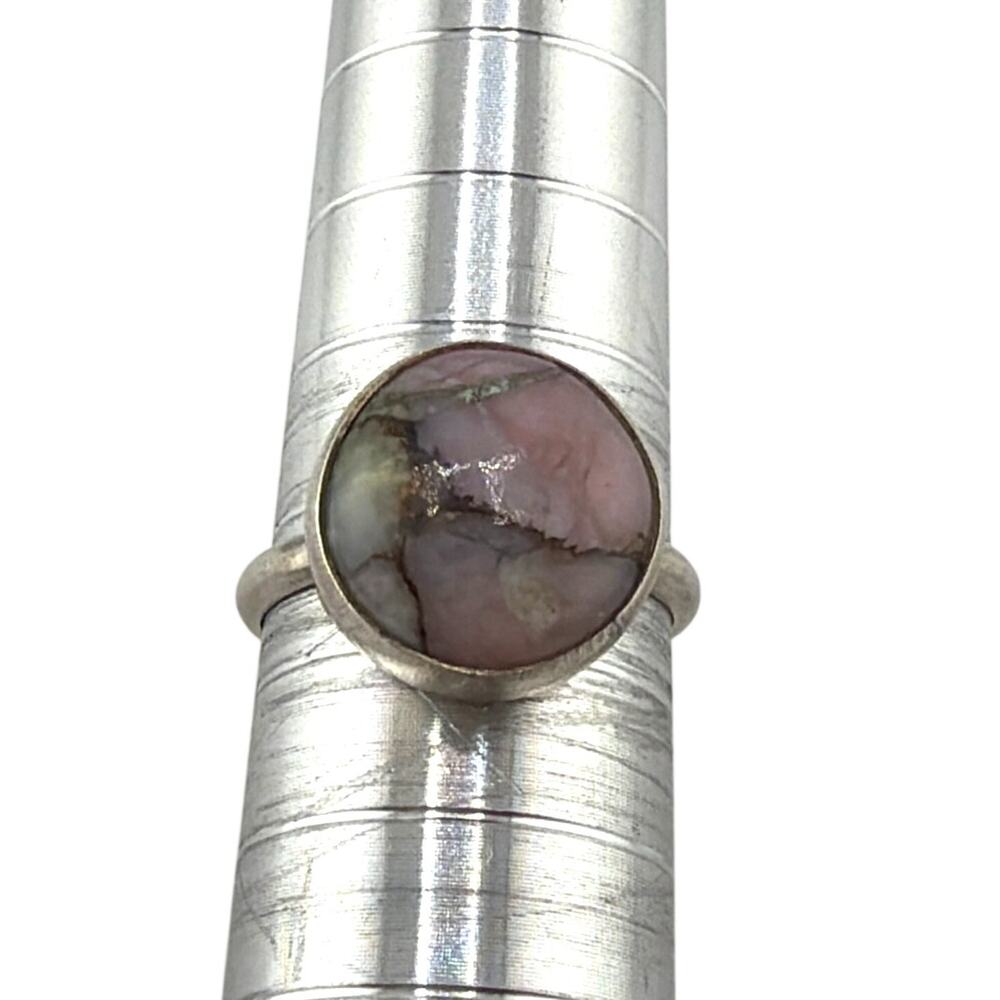Sterling Silver Butterfly Jasper Ring Circular Pink Green Gemstone Artisan 5